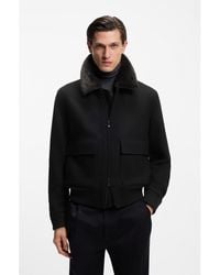 BOSS - Wool-Cashmere Coat With Faux-Fur Collar - Lyst