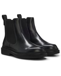 BOSS - Leather Chelsea Boots With-Tone Double B Monogram - Lyst