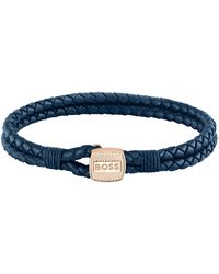 BOSS - Armband Van Gevlochten Leer Met Goudkleurige Sluiting - Lyst