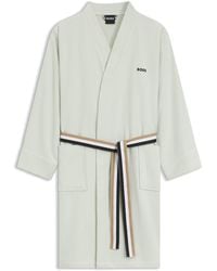 BOSS - Cotton Dressing Gown With Signature-Stripe Belt - Lyst