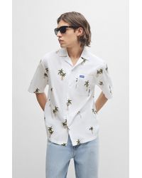 HUGO - Oversize-fit Shirt In Printed Cotton Poplin - Lyst