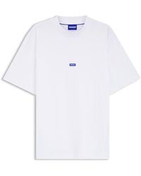 HUGO - T-Shirt Van Katoen Met Geribde Halsboord En Logopatch - Lyst