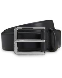 BOSS - Italian-Leather Belt With Polished Gunmetal Buckle - Lyst