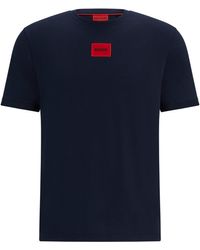 HUGO - Regular-Fit T-Shirt aus Baumwolle mit rotem Logo-Etikett (1-tlg) - Lyst