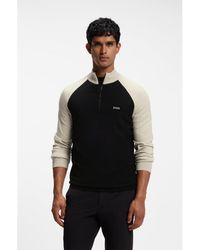 BOSS - Colour-Blocked Sweater With Zip Neck - Lyst