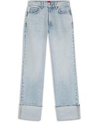 HUGO - Straight-Fit Jeans Met Omslagen Van Blauw Denim - Lyst