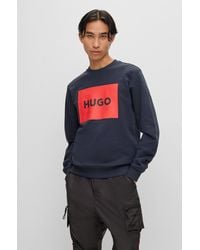 HUGO - Cotton-terry Sweater With Red Logo Print - Lyst