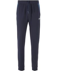 BOSS Cuffed Pyjama Trousers In Interlock Cotton - Blue