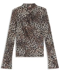 HUGO - Rollkragentop Mit Leoparden-Print Und Gerafften Details - Lyst