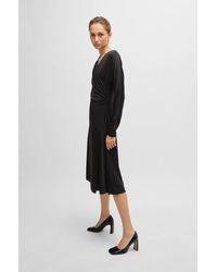 BOSS - Long-sleeved Dress With Wrap Front - Lyst