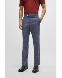 BOSS - Slim-fit Trousers In Plain-checked Serge - Lyst