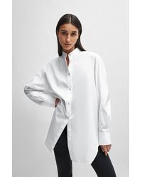 BOSS - Naomi X Longline Cotton Blouse With Crinkle-free Effect - Lyst