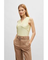 BOSS - Sleeveless Jersey Top With V Neckline And Pliss Pleats - Lyst