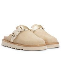 HUGO - Suede Slip-on Shoes With Buckled Strap - Lyst