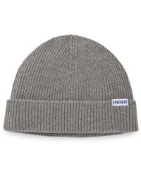 HUGO - Ribbed Virgin Wool-Blend Beanie With Logo Label - Lyst
