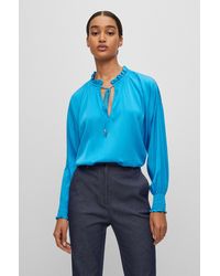 BOSS - Relaxed-fit Blouse In Stretch Silk With Tie Front - Lyst