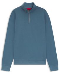 HUGO - Cotton-Terry Logo Sweatshirt With Zip Neck - Lyst