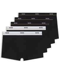 BOSS - Five-Pack Of Stretch-Cotton Trunks With Logo Waistbands - Lyst