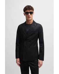 BOSS - Slim-fit Double-breasted Jacket In Stretch Cotton - Lyst