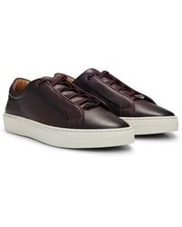 BOSS - Gary Burnished-leather Trainers With Hidden Laces - Lyst