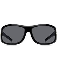 BOSS - Schwarze Sonnenbrille Im Masken-Stil Mit Goldfarbenen Metalldetails - Lyst