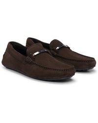 BOSS - Mocassins en cuir suédé avec garniture en métal logotée et doublure intégrale - Lyst
