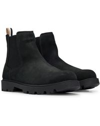 BOSS - Chelsea Boots In Suede With Signature-stripe Tape - Lyst