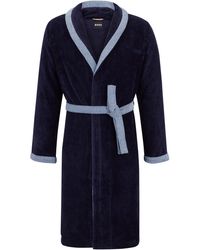 BOSS - Cotton-Velvet Dressing Gown With Textured Trims - Lyst