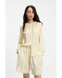 BOSS - Stretch-Silk Blouse With Gathered Details - Lyst