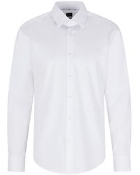 BOSS by HUGO BOSS Regular-fit Shirt In Easy-iron Stretch-cotton Poplin in White for Men Mens Clothing Shirts Formal shirts 