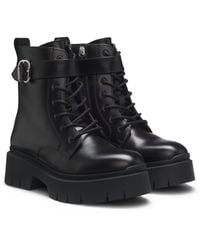 HUGO - Faux-Leather Boots With Buckled Strap - Lyst