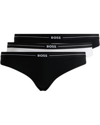 BOSS - Three-pack Of Stretch-cotton Thongs With Logo Waistbands - Lyst
