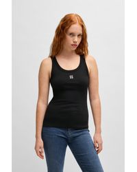 HUGO - Ribbed Cotton-Blend Tank Top With Embroidered Stacked Logo - Lyst
