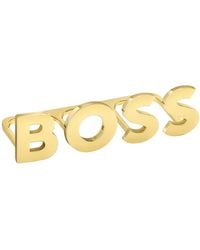 BOSS - Light-golden-plated Knuckle Ring With Logo Letters - Lyst