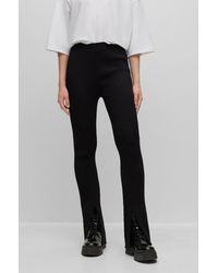 HUGO - Ribbed-crepe Regular-fit Trousers With Slit Hems - Lyst