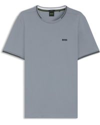 BOSS - T-Shirt En Coton Stretch Avec Rayures Et Logo - Lyst