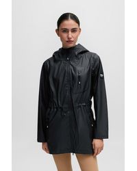 BOSS - Equestrian Hooded Rain Jacket With Silicone Logo Patch - Lyst