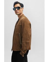 BOSS - Regular-fit Jacket With Ribbed Cuffs In Suede - Lyst