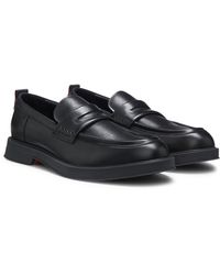 HUGO - Leather Loafers With Perforated Logos - Lyst