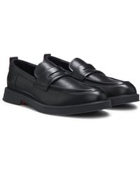 HUGO - Leather Loafers With Perforated Logos - Lyst