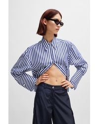 HUGO - Oversize-fit Blouse In Striped Cotton Poplin - Lyst