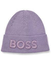 BOSS - Logo-embroidered Beanie Hat In Cotton And Wool - Lyst