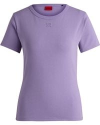 HUGO - Cotton-blend T-shirt With Embroidered Stacked Logo - Lyst