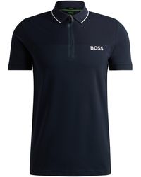 BOSS - Slim-Fit Poloshirt mit Troyerkragen und Mesh-Details - Lyst