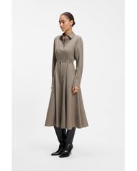 BOSS - Belted Flannel Shirt Dress With Wool And Linen - Lyst