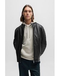 BOSS - Regular-fit Jacket In Lamb Leather With Quilting Detail - Lyst