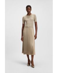 BOSS - Mixed-Material Dress With Plissé Skirt - Lyst