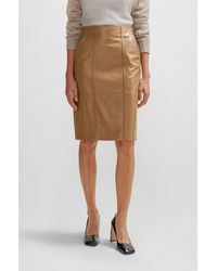 BOSS - Seam-detail Pencil Skirt In Lamb Leather - Lyst