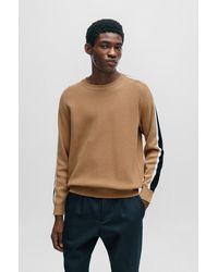 BOSS - Cotton Sweater With Color-blocking And Mesh Detail - Lyst
