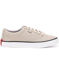 HUGO Low-top Trainers In Cotton Canvas With Red Logo Patch - Natural